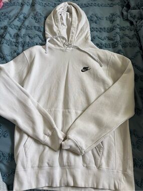 Nike White Pullover Hoodie with Small Black Swoosh